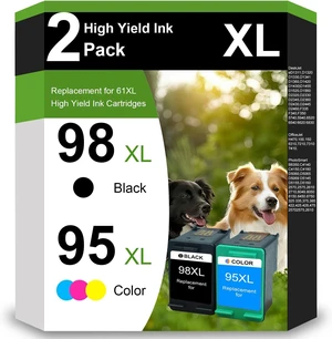 Remanufactured 95 98 High Yield Ink Cartridge Replacement for HP C9364WN and C8766WN for Officejet 150 100 6310, PhotoSmart C4180 C4150 8050, Deskjet 5940 460 Printer (1 Black+1 Tri-Color) Remanufactured 95 98 High Yield Ink Cartridge Replacement for HP C9364WN and C8766WN for Officejet 150 100 6310, PhotoSmart C4180 C4150 8050, Deskjet 5940 460 Printer (1 Black+1 Tri-Color)