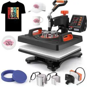 Heat Press Machine, 12 X 15 inch, 6 in 1 Heat Press, 800W Sublimation Machine, 360° Rotation Swing-Away Heat Press, Dual-Tube Heating Printing for DIY T-Shirts Cap Mugs Heat Press Machine, 12 X 15 inch, 6 in 1 Heat Press, 800W Sublimation Machine, 360° Rotation Swing-Away Heat Press, Dual-Tube Heating Printing for DIY T-Shirts Cap Mugs