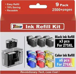 275XL 276XL Ink Refill, Compatible for Canon 275XL 276XL Ink Cartridges with Canon TS3720 TR4720 TR4700 TR4723 TR4722 TS3500 TS3520 TS3522 (9-Pack, Black, Cyan, Magenta, Yellow)