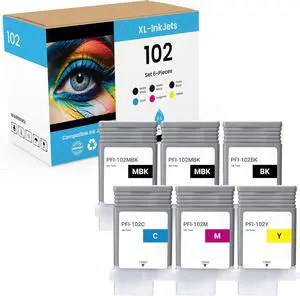 XL-Ink Compatible for Canon PFI-102 / PFI 102 6-Pack (2X Matt Black, Black, Cyan, Magenta, Yellow) XL-Ink Compatible for Canon PFI-102 / PFI 102 6-Pack (2X Matt Black, Black, Cyan, Magenta, Yellow)