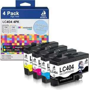 DOUBLE D LC404 Compatible Ink Cartridges Replacement for Brother LC404 LC404XL Work for Brother MFC-J1205W, MFC-J1205W XL, MFC-J1215W Printer (BK/C/M/Y, 4 Pack)