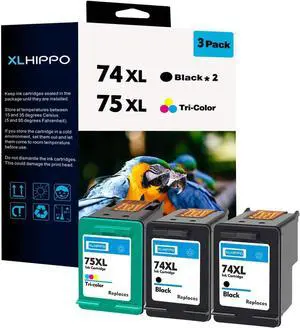 Ink 74XL 75XL Replacement for HP 74 75 Ink Cartridges Combo Pack for PhotoSmart C4280 C4480 C5280 C4400 C4580 C4250 DeskJet D4260 D4360 OfficeJet J6480 Printer (2 * 74 Black 1 * 75 Tri-Color)