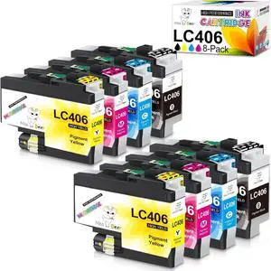 Miss Deer LC406 Ink Cartridges 8-Pack, Compatible Replacement for Brother LC 406 LC406XL for MFC-J4335DW MFC-J4345DW MFC-J4535DW MFC-J5855DW MFC-J5955DW MFC-J6555DW MFC-J6955DW Printer (2BK/2C/2Y/2M)