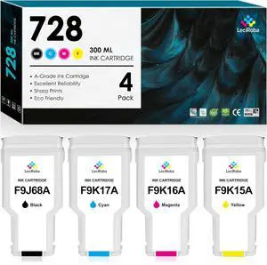 LeciRoba 728 728XL Ink Cartridges Compatible Replacement for HP DesignJet T830 MFP & T730 Large Format Plotter Printer Ink (300-ml, Matte Black/Cyan/Magenta/Yellow) | F9J68A F9K17A F9K16A F9K15A