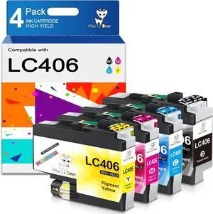 Miss Deer LC406 Ink Cartridges 4-Pack, Compatible Replacement for Brother LC 406 XL LC406XL for MFC-J4335DW MFC-J4345DW MFC-J4535DW MFC-J5855DW MFC-J5955DW MFC-J6555DW MFC-J6955DW Printer (BK/C/M/Y)