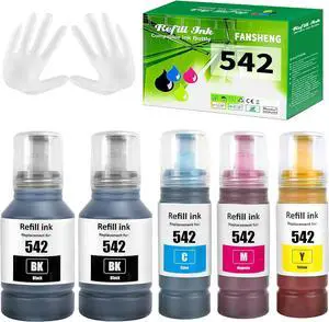 542 Ink Compatible with Epson 542 Ink Refill Bottles for Ecotank ET-5101 ET-5170 ET-5180 ET-5850 ET-5800 ET-5880 ET-16650 ET-16600 ST-C8090 ST-C8000 (5 Pack, 2 Black Cyan Magenat Yellow)