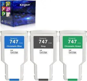 747 Ink Cartridge HP 747 P2V84A P2V85A P2V86A Replacement DesignJet Z6 DesignJet Z9+ Large Format Printer Chromatic Green Chromatic Blue Gray (3 Pack, 300ml)