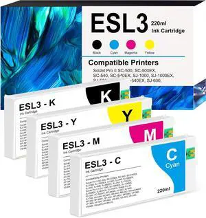 ECO-SOL MAX Ink Cartridge Replacement for Roland Printers ESL3 Ink Cartridges ESL3-CY ESL3-MG ESL3-YE ESL3-BK Ink Cartridges Set (220mL, 4-Pack) ECO-SOL MAX Ink Cartridge Replacement for Roland Printers ESL3 Ink Cartridges ESL3-CY ESL3-MG ESL3-YE ESL3-BK Ink Cartridges Set (220mL, 4-Pack)