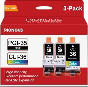 PGI-35 CLI-36 Ink Cartridges High Yield 3 Pack Replacement for Canon 35 36 Ink TR150 TR160 iP110 IP100 Mini260 Mini320 Printers (2Black / 1Tri-Color) PGI-35 CLI-36 Ink Cartridges High Yield 3 Pack Replacement for Canon 35 36 Ink TR150 TR160 iP110 IP100 Mini260 Mini320 Printers (2Black / 1Tri-Color)