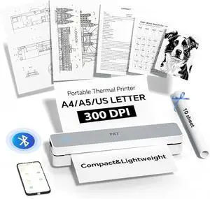 PRT Portable Printer Bluetooth Thermal Printer Support 8.5" X 11" US Letter A4 A5, Compatible with iOS, Android & Laptop, Inkless Printer for Travel, Office, Home, School