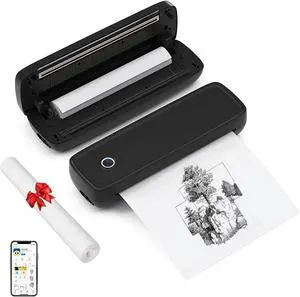 Portable Printer Wireless for Travel, A80 Inkless Thermal Print with 3 Rolls Paper, Bluethooth & USB Connect, Compatible with iOS, Android, MAC, Windows, Support for 8.5x11 US Letter (Black)