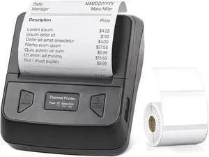 Portable 80mm Receipt Label Printer Wireless BT Mobile Bill Compatible with Android iOS System ESC POS Print Command for Small Business Restaurant