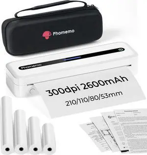 Phomemo Portable Printer Wireless for Travel, Inkless Thermal Printer Supports US Letter Thermal Paper, Compatible with Phone & Laptop, for Business, Office, School
