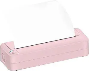Inkless Portable Printer for Travel - Pink/White Wireless Bluetooth Printing Machine with A4 Paper Roll, Compact Travel Design for Documents Photos Receipts Memos Office Study Notes (Pink)