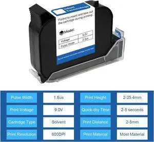 25.4mm Handheld Thermal Inkjet Printer Fast Dry Solvent Ink Cartridge Unencrypted Handheld Printer Black Ink Wide Printing Material(3PCS)