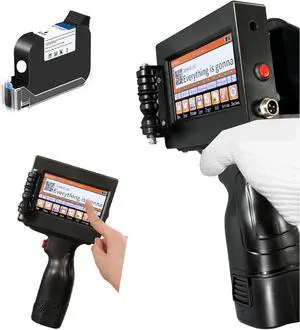 Portable Inkjet Printer Gun, Handheld Mini Printer Machine with 42ml Quick-Drying Ink Cartridge, 70M/MIN Printing Speed, Support 25 Languages, for Batch Number Barcode Text Logo QR Code