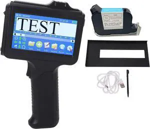 Handheld Inkjet Printer Portable Adjustable 12.7mm High Precision Touch Screen Inkjet Coder with 42ml Black Ink Cartridge for Industrial Packaging Wood Plastic Fabric