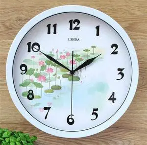Watch Wall Clock Fashion Wall Clock Scan Muted Wall Clock The Creative Lotus Flowers Pattern Wall of Bell 12-inch Living Room Wall Clock Quartz Watch Wall Clock (Color : White) (White)