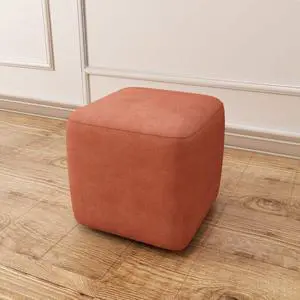 Footstool, Ottomans Foot Stool Nordic Ottoman Pouffe Footstool, Living Room Square Fabric Small Foot Stool Entrance Hall Solid Wood Frame Shoe Changing Stool Bed End Stools High 12.99In,Gray (Orange)