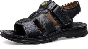 Men's Casual Sandals, Leather Sports Lightweight Open Toe Sandals, Outdoor Hiking Soft Beach Sandals for Walking Cycling