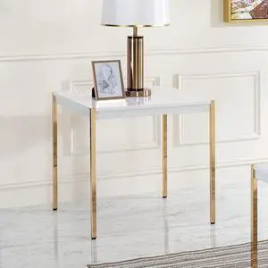 Wooden Top and 4 Wooden Straight Legs, Coffee Tables Wood & Metal Square Leg Side Table, 24''L x 24''W x 24''H