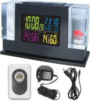 Wall Clock, RF Wireless Weather Station Digital Table Clock, 3D Crystal with Outdoor Sensor Weather Forecast Radio Weather Station Thermometer Remote Sensor Snooze Alarm Clock
