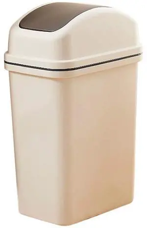 Trash Can Wastebasket 6L/10L/15L Plastic Trash Can with Rotating Cover Bathroom Kitchen Office Trash Bin,Rectangular Garbage Can for Indoor (Color : Beige,Size : 15L)