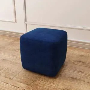Footstool, Ottomans Foot Stool Nordic Ottoman Pouffe Footstool, Living Room Square Fabric Small Foot Stool Entrance Hall Solid Wood Frame Shoe Changing Stool Bed End Stools High 12.99In,Gray (Blue1)