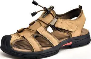 Men's Casual Sandals, Leather Outdoor Beach Sandals, Indoor Comfortable Baotou Fisherman Sandals for Beach Hiking