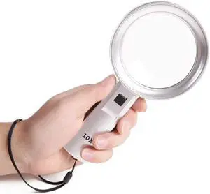 Magnifying Glass Led Magnifier,10x Illuminated Magnifier Handheld with 6 Led Lights Reading Magnifying Glass Double Glass Lens for Seniors Read, Coins, Stamps, Map, Insp