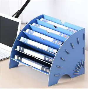Wooden Cute Office Supplies Desk Organizer Tray, Wood Office Desktop File Sorter Rack Shelf Holder for Paper, Letter, Mail, Magazine and Document -6 Layers (Color : Beige) (Blue)