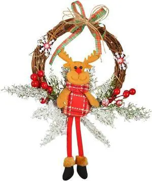 Christmas Front Door Wreath Santa Snowman Wooden Hanging Garland Red Berries Cute Doll Home Decoration Indoor Outdoor (Color : D, Size : 7.87 inch) (E 7.87 inch)