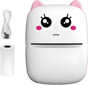 Printer, Students for Wizard Printing Mistake Portable, Printer Wireless Small Inkless with Cat, USB Cable Includes and Roll Thermal Paper,