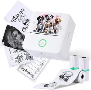 cudinham Print Pods Mini Printer, Thermal Inkless Sticker Maker with 3 Rolls Paper, Pocket Printpod for Phone, Impresora Portátil for Notes, Flashcards, Journal, DIY (Doggie)