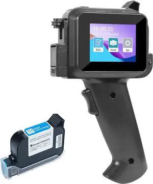 Handheld Inkjet Printer with 42ml Quick-Drying Ink Cartridge, 0.5 Inch Nozzle Ink Jet Coding Machine for EXP Date/Batch Number/QR Code/Barcode/Logo/Text (ZM-C12mini) (Black)