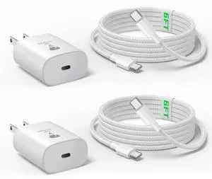 2-Pack 30W USB C Charger Block, Type C Charger Fast Charging, PD3.0 Fast Chargers, Type C Charging Block for iPhone 16 Pro/16 Pro Max/iPhone 15/15 Pro(6FT USB-C Cable)