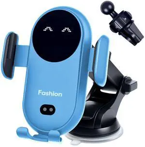 Wireless Car Charger, Auto-Clamping 3-in-1 Phone Mount - 15W/10W/7.5W Fast Charging Car Accessories Compatible with iPhone 16/15/14/13/12/11/Xs/XR, Samsung S23 Ultra/S22/S21/S20/S10+/S9(Blue)