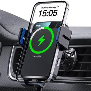 Wireless Car Charger, MOKPR Auto-Clamping Car Mount 15W/10W/7.5W Fast Charging Air Vent Car Phone Mount Compatible with iPhone 16 15/14/13/13 Pro/12 Pro Max/12 pro/12/11/10/8 Series, Samsung Galaxy