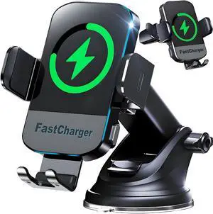 CHGeek Wireless Car Charger, 2025 Upgrade 15W Fast Charging Auto Clamping Car Phone Holder Charger, Phone Holders for car Mount, fit for iPhone 17 16 15 14 13 Mini Pro Max XR,Samsung Galaxy S25 Ultra