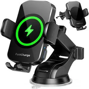 Wireless Car Charger, Fast Charging Phone Holder 3 in 1 Phone Mount Auto Clamping Car Accessories Compatible with iPhone 17 16 15 14 13 12 11 Xs XR, Samsung S23 Ultra S22 S21 S20(Deep Space Black)