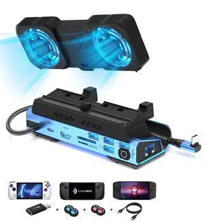 Legion Go/ROG Ally/Steam Deck Dock - 13-in-1 Docking Station Dismantling Dual Cool Fans Steam, 4K@60Hz, 4 USB Ports, 100W PD Charging, Gigabit Ethernet Fit for Steam Deck