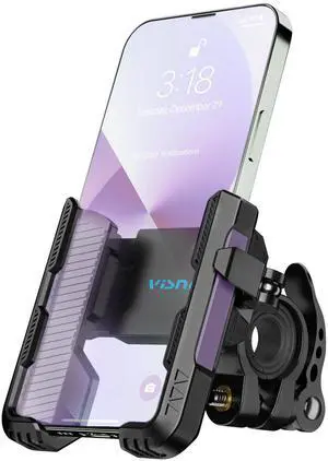 New Upgraded Bike Phone Mount Holder Two Connectors Quickly Lock and Release,360°Rotatable Bicycle Motorcycle Scooter Accessories Handlebar Phone Clip Suitable for 4.0"-7.0" Smartphone (Purple)