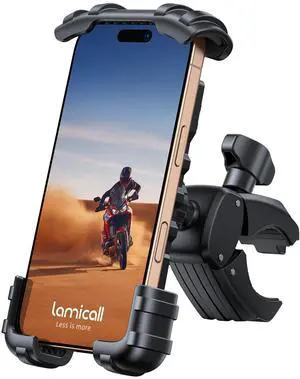 Lamicall Bike Phone Holder Mount - Motorcycle Handlebar Phone Mount Clamp, One Hand Operation, ATV Scooter Phone Clip for iPhone Air 17 16 15 Pro Max / 14 Plus, S20 and 4.7-6.8" Cellphone, Black