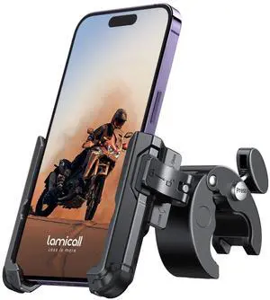Lamicall Motorcycle Phone Mount Holder - [Camera Friendly] [1s Lock] Bike Phone Holder Handlebar Clamp, Bicycle Scooter Phone Clip, for iPhone Air, 17, 16, 15 Pro Max, Galaxy S25 Ultra, 4.7-7" Phones