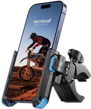 Lamicall Motorcycle Bike Phone Mount - [1s Quick Release] Bike Cell Phone Holder Clip, Bicycle Scooter Handlebar Clamp, for iPhone 17 16 15 14 Pro Max, Galaxy S25 S24 Ultra, 4.7-7" Phones, Blue