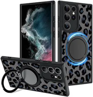 Fiyart Designed for Samsung Galaxy S22 Ultra Case Leopard Ring Holder Kickstand Magnetic Bumper Compatible with MagSafe Camera Lens Protection for Women Men Cheetah Print 6.8"-Black Fiyart Designed for Samsung Galaxy S22 Ultra Case Leopard Ring Holder Kickstand Magnetic Bumper Compatible with MagSafe Camera Lens Protection for Women Men Cheetah Print 6.8"-Black