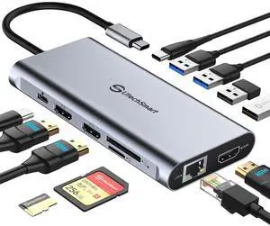 UtechSmart USB C Hub, 3 HDMI Docking Station Triple Display 12 in 1 USB C Laptop Adapter with 4K HDMI PD3.0 SD TF Card Reader Gigabit Ethernet for MacBook Pro/Air/M1/M2 & Windows