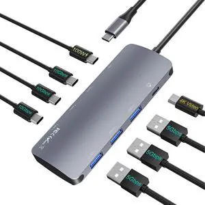 USB C Hub 10Gbps, USB C Splitter with 4K@60Hz Video Output, 100W Power Delivery Charging, Data Transfer, USB4 Hub Multiport Adapter for MacBook Pro/Air, iPad Pro, Mac mini and More Type C Devices USB C Hub 10Gbps, USB C Splitter with 4K@60Hz Video Output, 100W Power Delivery Charging, Data Transfer, USB4 Hub Multiport Adapter for MacBook Pro/Air, iPad Pro, Mac mini and More Type C Devices