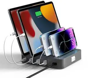 Charging Station for Multiple Devices - 4-Port 20W PD USB-C Charger for iPhone iPad Smartphones Tablets,Universal Compatibility, Detachable Baffle Design