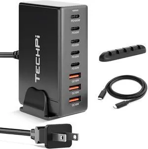 268W GaN USB Type C Charger 8 Ports Fast Charging Station PD QC4.0, USB C Laptop Charger Compatible with MacBook Pro/Air, iPads, Samsung Galaxy Note, iPhone 16/15/14/13/12 Mini/Pro/Pro Max